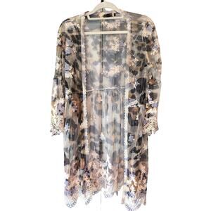 Origami by Vivien Lace Cardigan Duster Size S/M Sheer Animal Print Western Boho